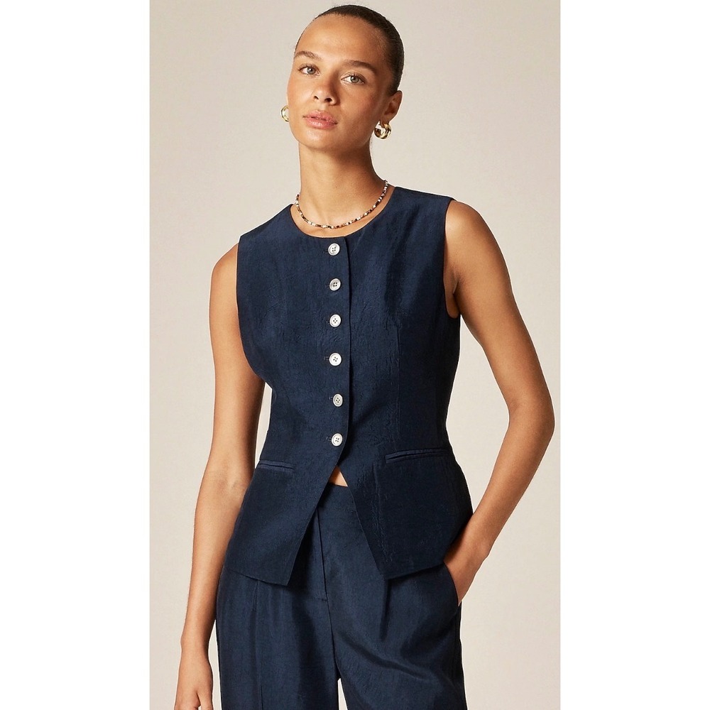 J.Crew Womens Black Textured Button Down Vest Sleeveless Top MSRP:$128